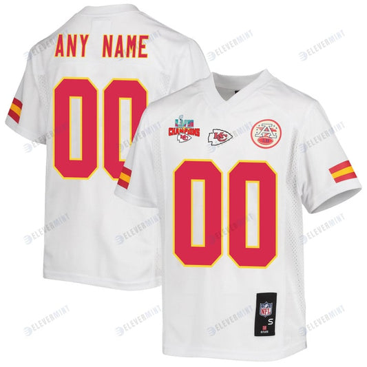 Custom Kansas City Chiefs Super Bowl LVII Champions 3 Stars Youth Game Jersey - White