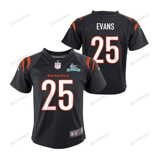 Chris Evans 25 Cincinnati Bengals Super Bowl LVII Champions Youth Game Jersey - Black