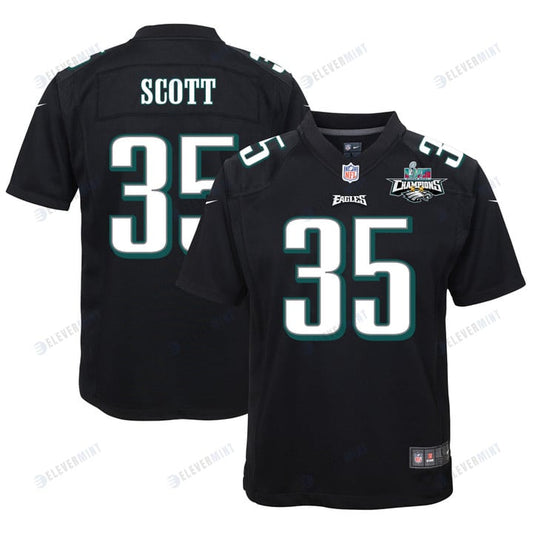 Boston Scott 35 Philadelphia Eagles Super Bowl LVII Champions 2 Stars Youth Game Jersey - Black