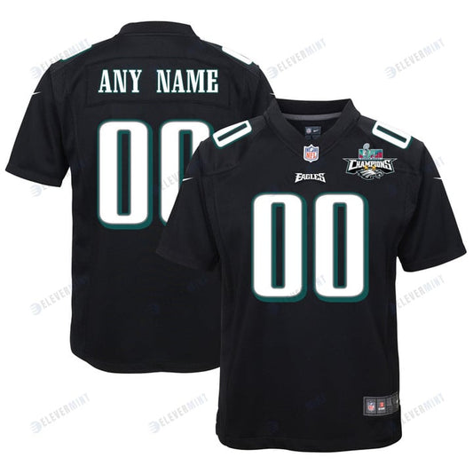 Custom Philadelphia Eagles Super Bowl LVII Champions 2 Stars Youth Game Jersey - Black