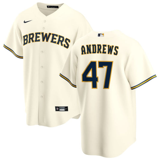 Clayton Andrews Milwaukee Brewers Nike Home Replica Jersey - Cream