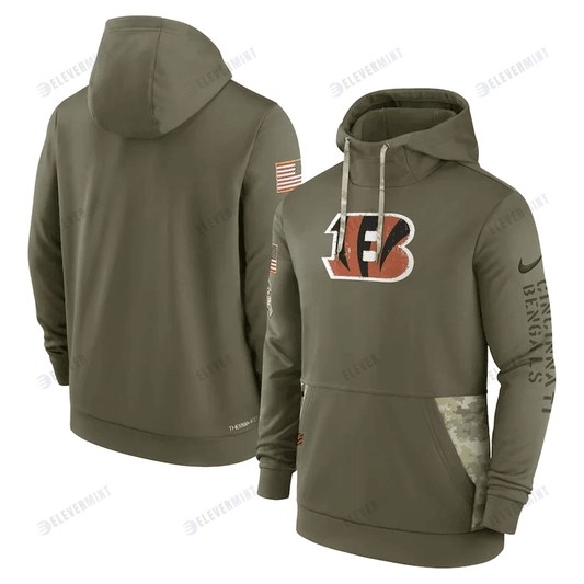 Cincinnati Bengals 2022 Salute to Service Therma Performance Pullover Men Hoodie - Olive